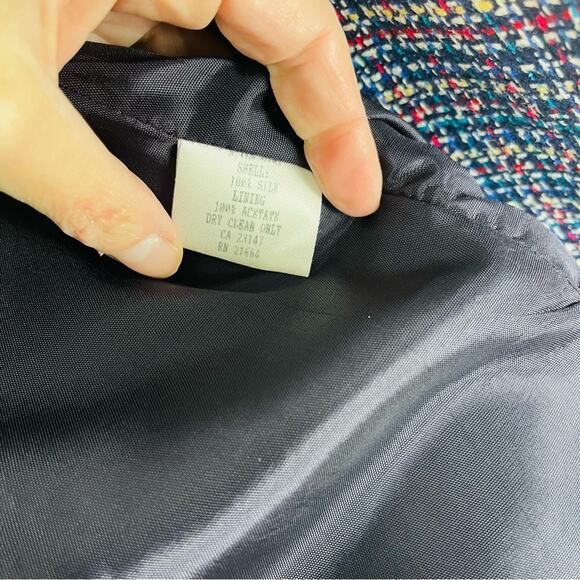 Vintage Talbots red white blue silk tweed open preppy office blazer jacket 14 - Picture 6 of 8